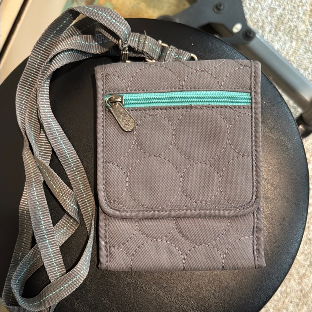 Thirty-One Gray and Green Wallet with Quilted Design